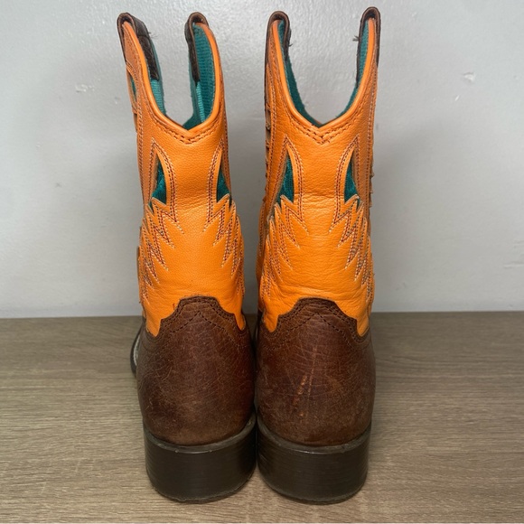 Ariat Quickdraw VentTek Western Wear Boots 4LR Youth 2 Orange Brown Blue Worn - Picture 8 of 15
